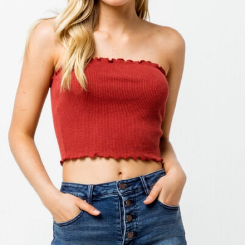 sky and sparrow ribbed lettuce edge tube top